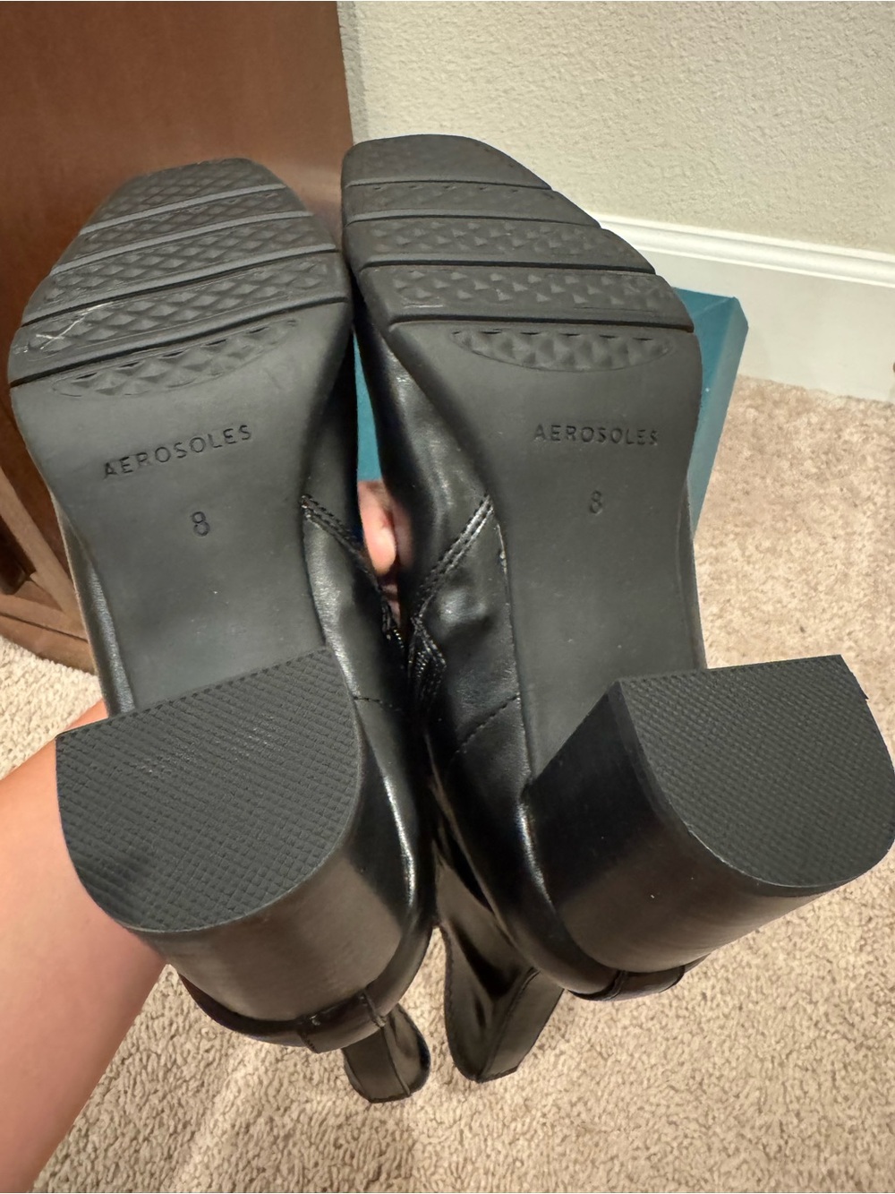 AEROSOLES Black Mid-Calf Square Toe Block Heel Boots - Picture 5 of 6